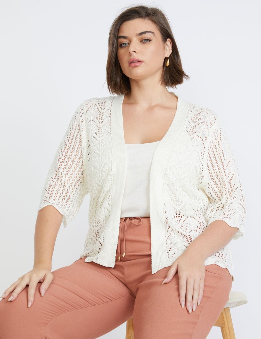 Outerwear Beme | Beme Elbow Sleeve Scalloped Hem Bolero Top