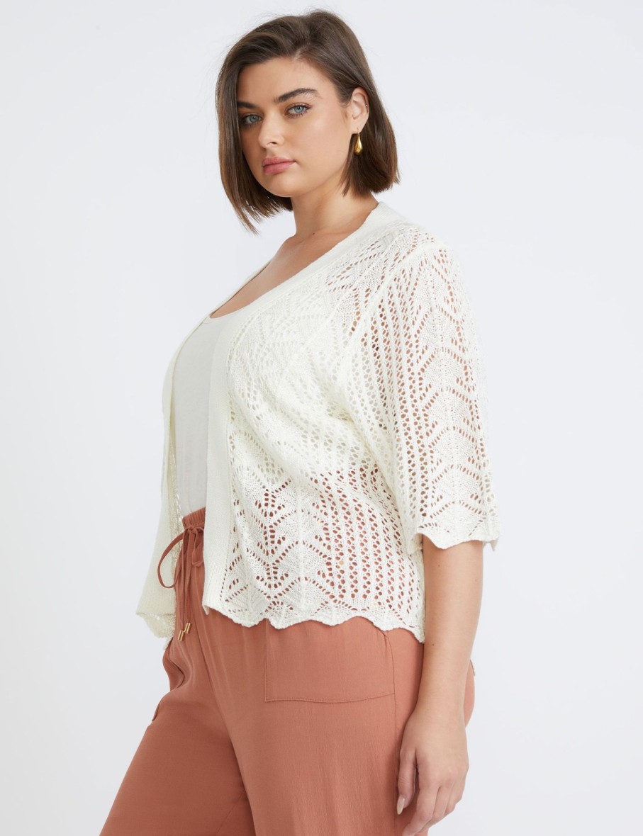 Outerwear Beme | Beme Elbow Sleeve Scalloped Hem Bolero Top