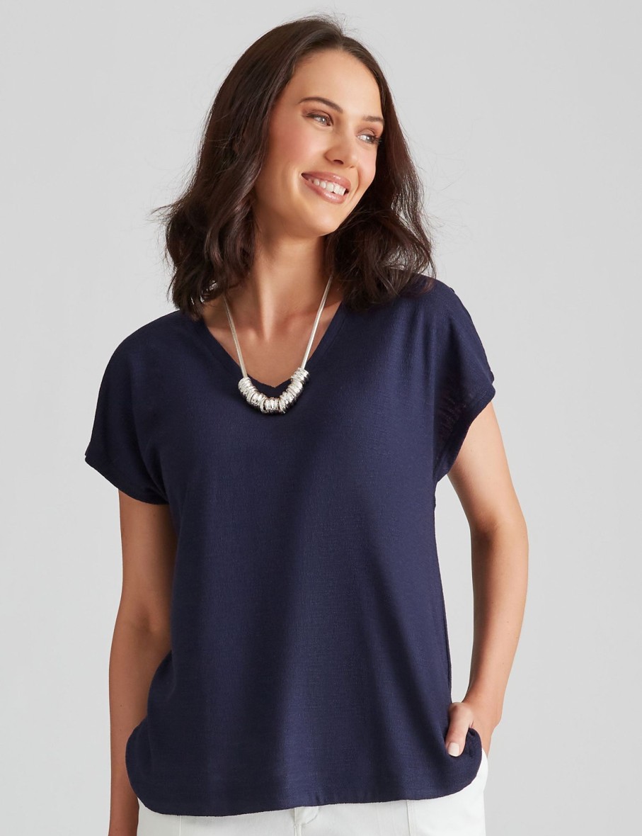 Tops Katies | Katies Knitwear V-Neck Textured Blouse