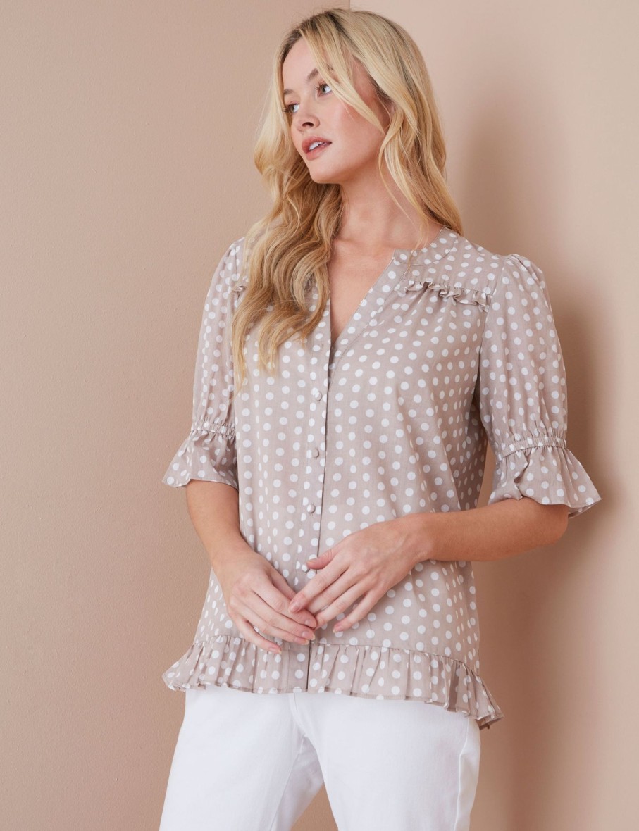 Tops NoniB | Frill Hem Polka Dot Shirt