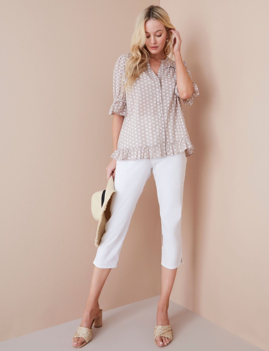 Tops NoniB | Frill Hem Polka Dot Shirt