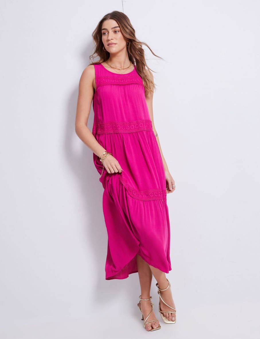 Dresses Katies | Katies Sleeveless Lace Tiered Maxi Linen Dress