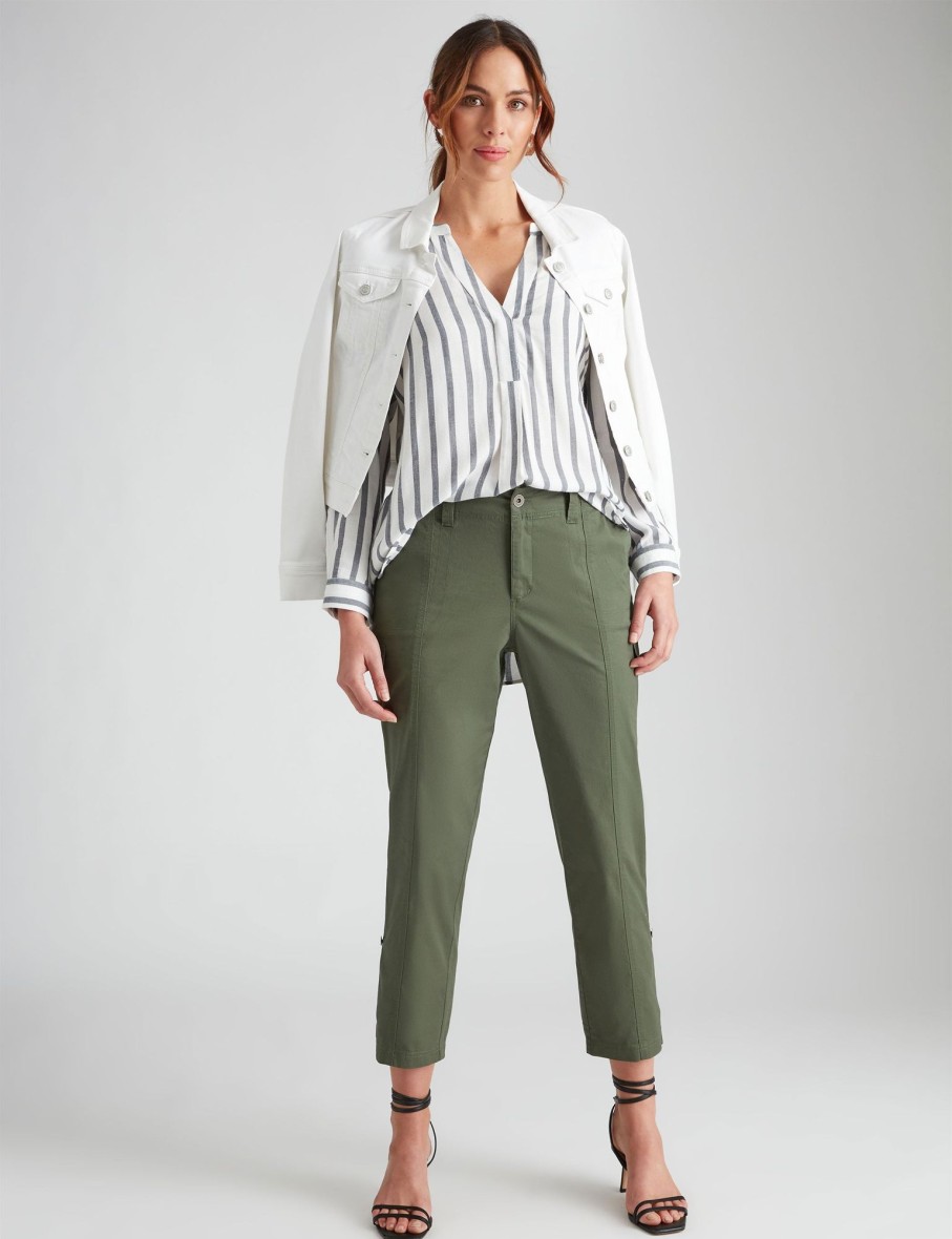 Bottoms Katies | Katies Cotton Rib Trim Roll Up Cargo Pants