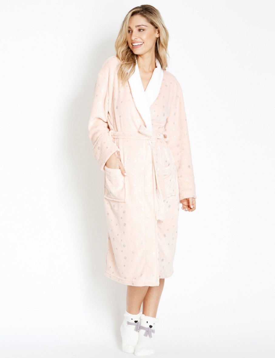 Sleepwear Rockmans | Rockmans Longsleeve Foil Spot Bathrobe