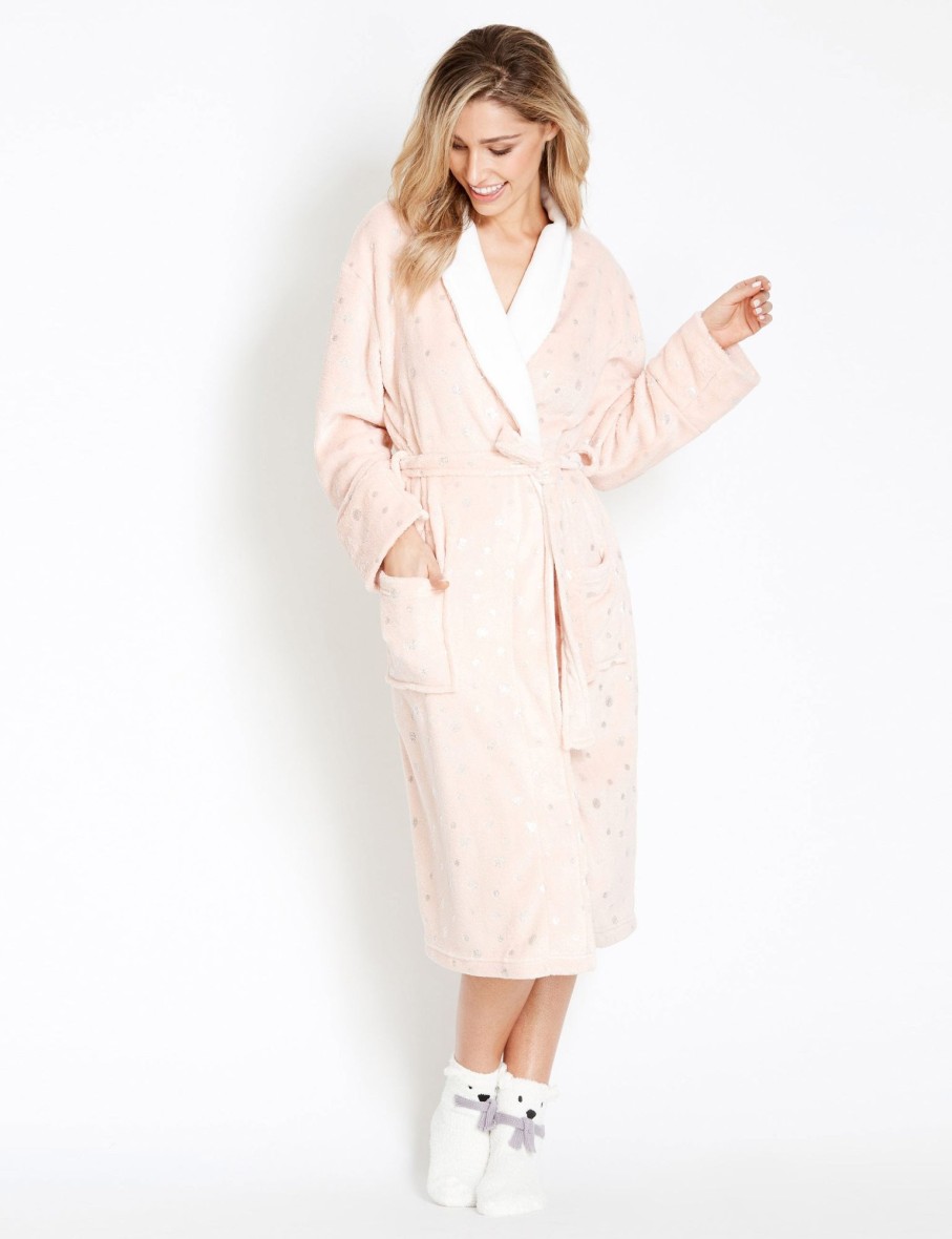 Sleepwear Rockmans | Rockmans Longsleeve Foil Spot Bathrobe