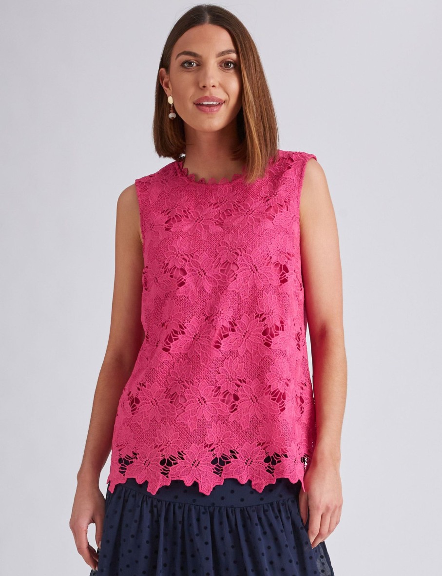 Tops NoniB | Noni B Sleeveless Floral Lace Top