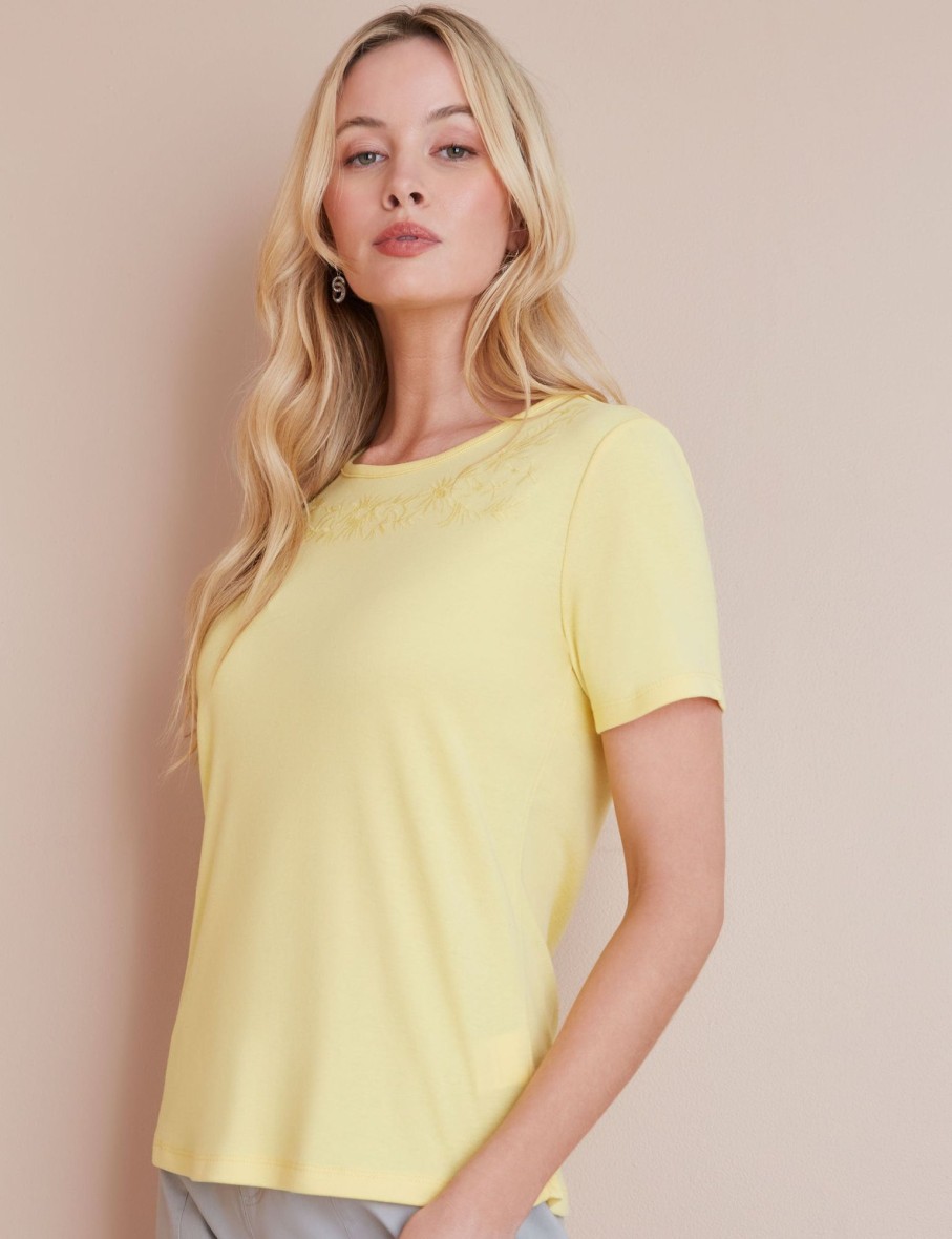 Tops NoniB | Embroidered Yoke Rib Tee