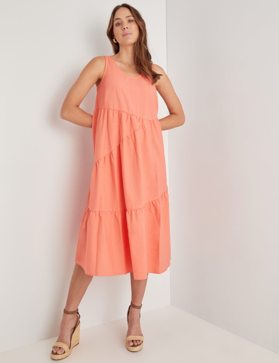 Dresses Katies | Katies Linen Sleeveless Seamed Tiered Maxi Dress