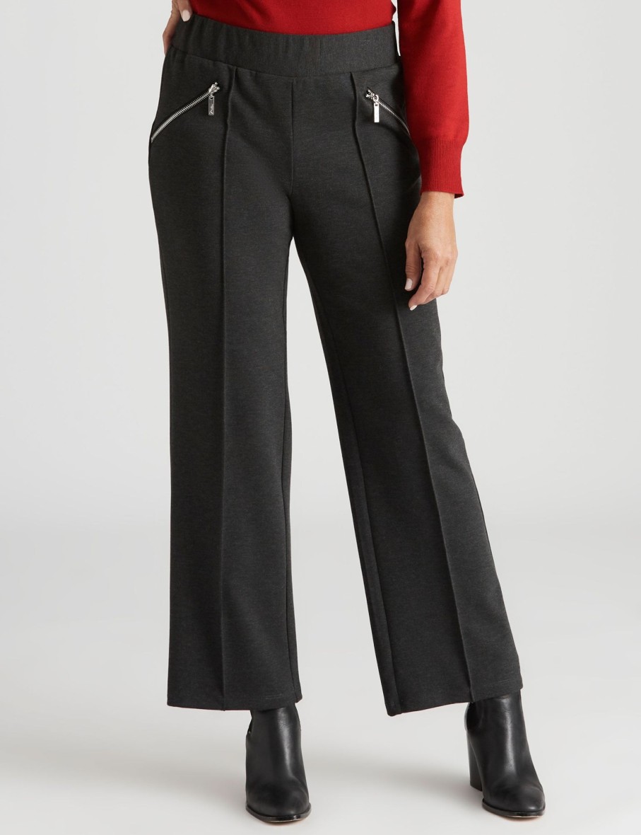 Bottoms Millers | Millers Full Length Wide Legs Pannelled Ponte Zipped Pants