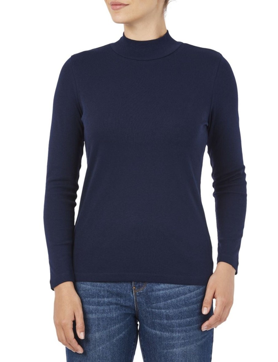 Tops Rockmans | Rockmans Long Sleeve Mock Neck Tee