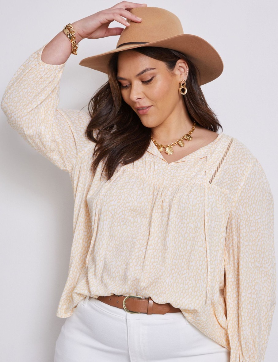 Tops Autograph | Autograph Woven Pintuck Ladder Trim 3/4 Sleeve Top