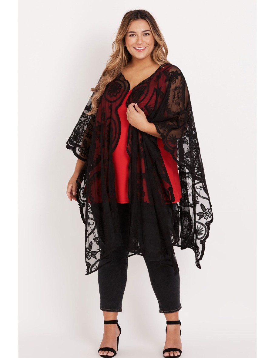 Outerwear Beme | Beme Elbow Sleeve Lace Kimono