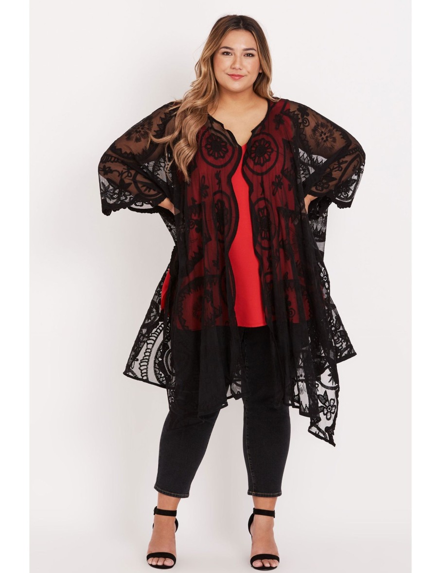 Outerwear Beme | Beme Elbow Sleeve Lace Kimono