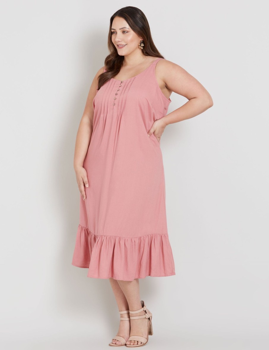 Dresses Beme | Beme Sleeveless Pintuck Linen Midi Dress