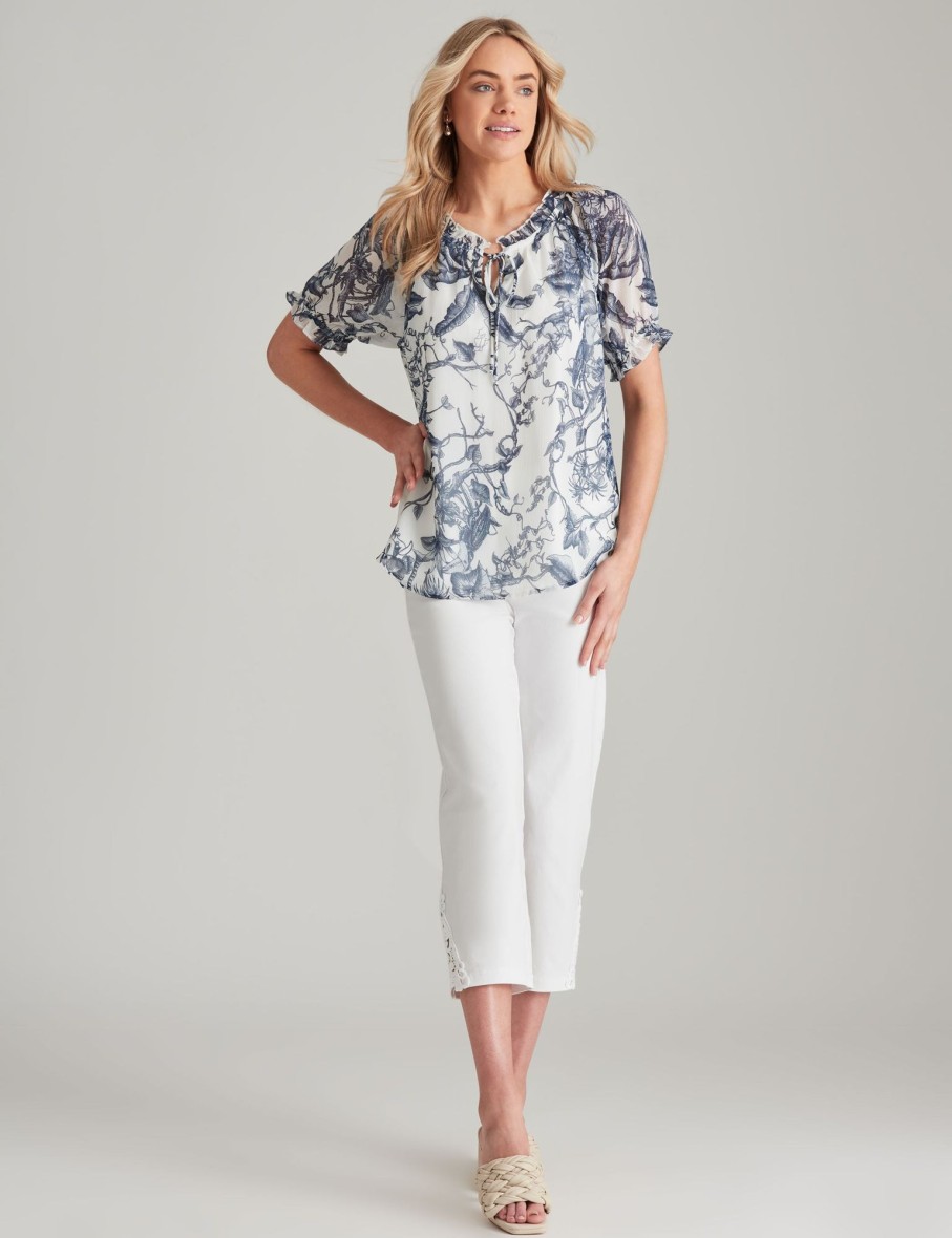 Tops NoniB | Noni B Woven Puff Sleeve Printed Top