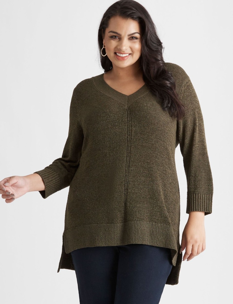 Knitwear Beme | Beme 3/4 Sleeve V Neck True Knitwear Top