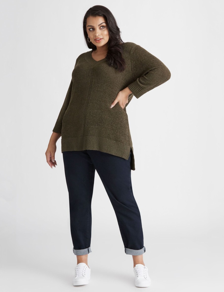 Knitwear Beme | Beme 3/4 Sleeve V Neck True Knitwear Top