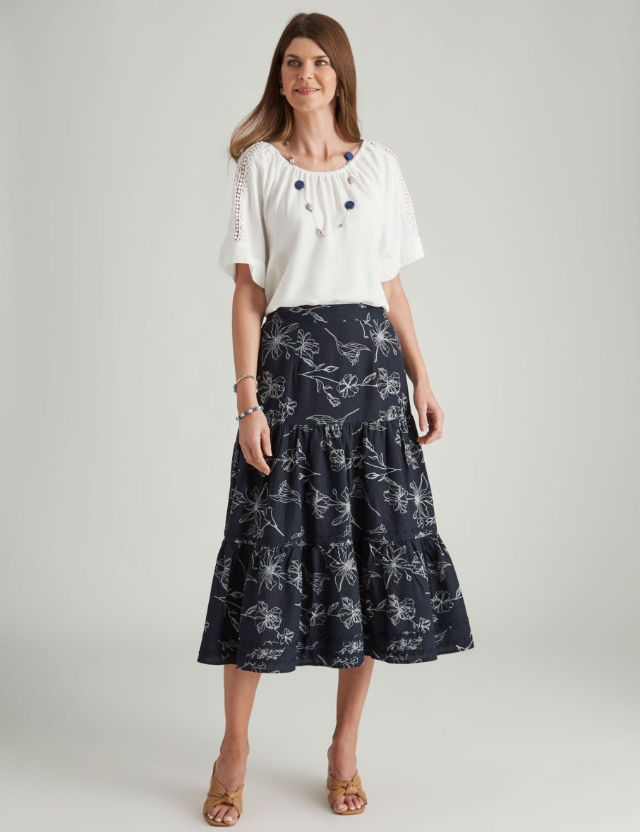 Bottoms WLane | W.Lane Linen Check Wavy Trim Tiered Skirt