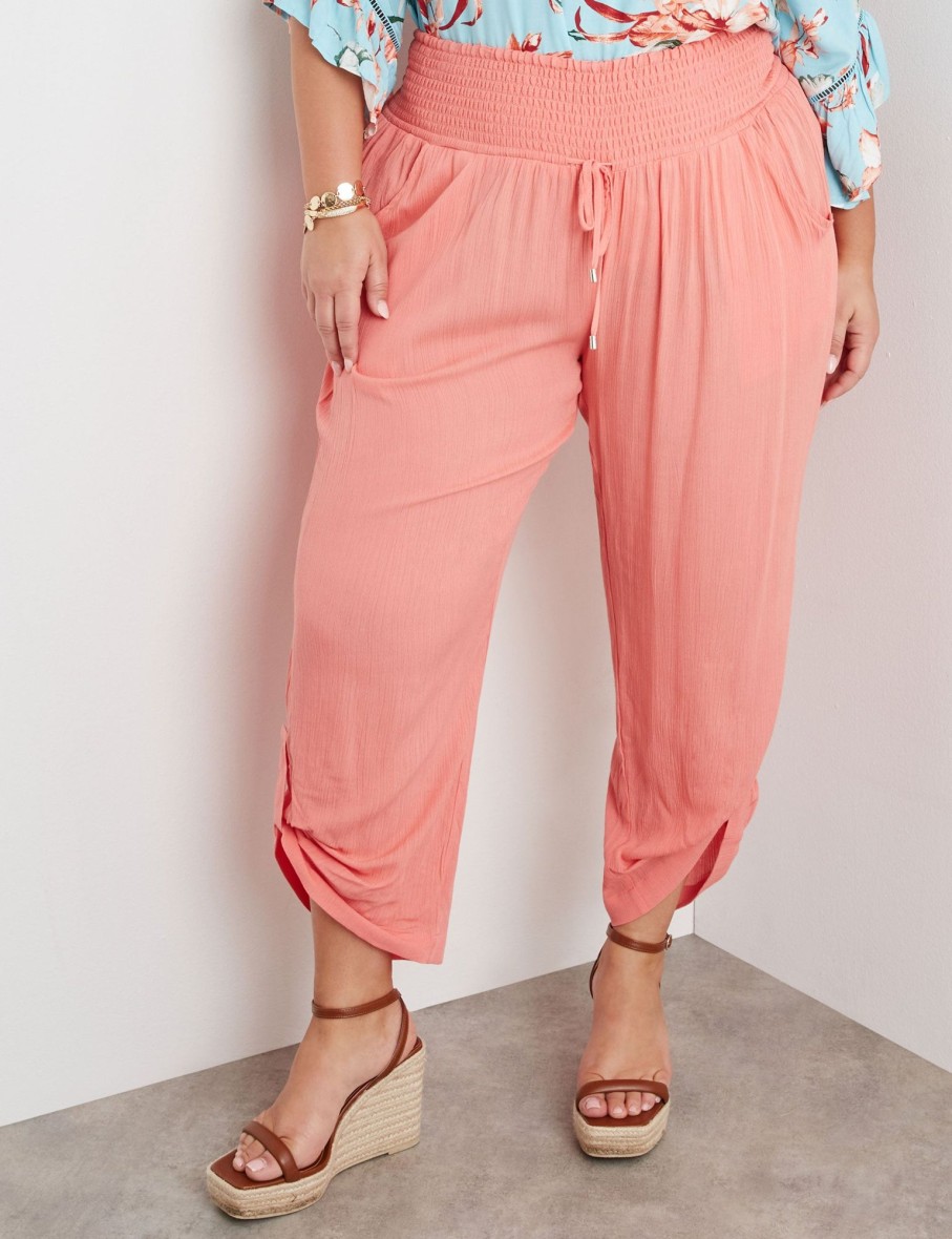 Bottoms Beme | Beme Ankle Length Shirring Waist W Pull Up Leg Pant