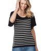 Knitwear Rockmans | Rockmans Elbow Pleated Sleeve Lurex Stripe Knitwear Top