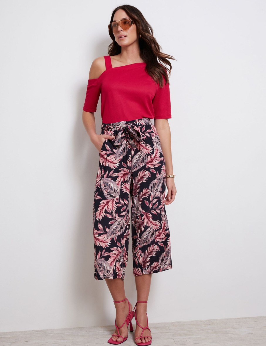 Bottoms Katies | Katies Crop Wide Leg Belted Pant