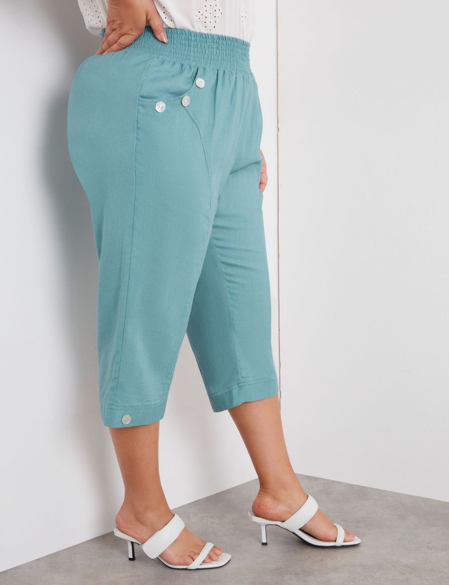 Bottoms Beme | Beme Crop Linen Button Detail Pants