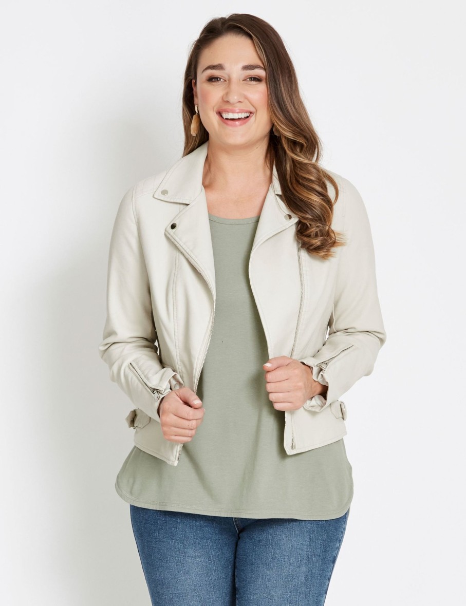 Outerwear Katies | Katies Zip Detail Ribbed Pu