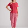 Sleepwear Millers | Millers Plain Top With Stripe Crop Pyjama Bottoms