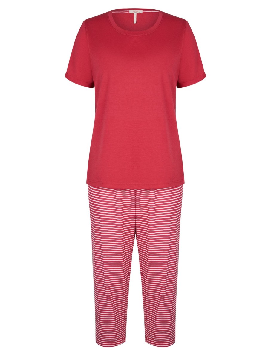 Sleepwear Millers | Millers Plain Top With Stripe Crop Pyjama Bottoms