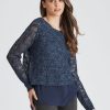 Knitwear Rockmans | Rockmans Long Sleeve Net Double Layer Top