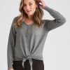 Knitwear Rockmans | Rockmans Long Sleeve Tie Front Zipped Top