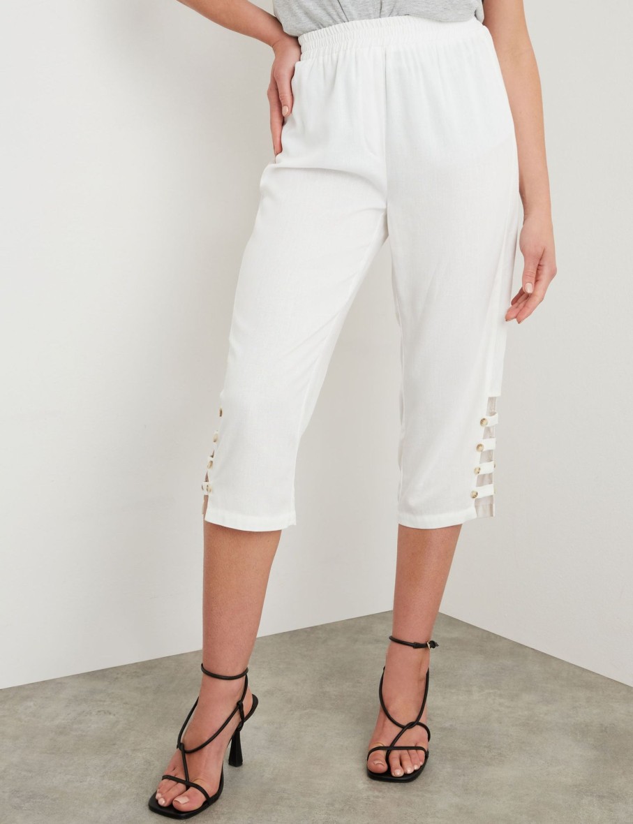 Bottoms Rockmans | Rockmans Crop Pants With Button Side Ankle Detail