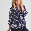 Tops NoniB | Noni B Ruffle Neck Printed Shirt