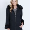 Outerwear LizJordan | Liz Jordan Long Sleeve Faux Fur Trim Zip Coat