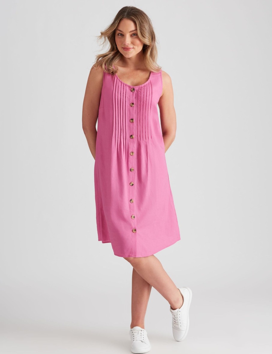 Dresses Rockmans | Rockmans Linen Button Through Dress