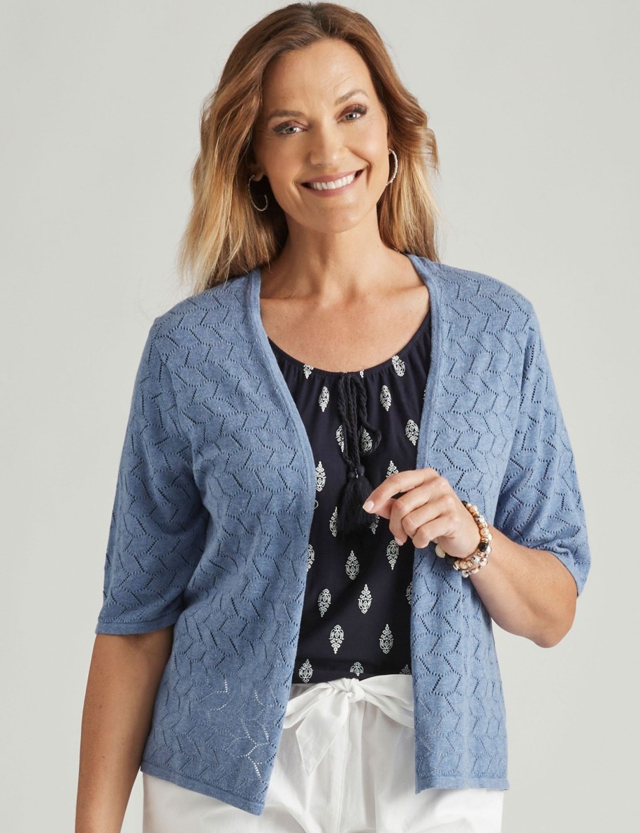 Knitwear Millers | Millers Elbow Sleeve Pointelle Cardigan