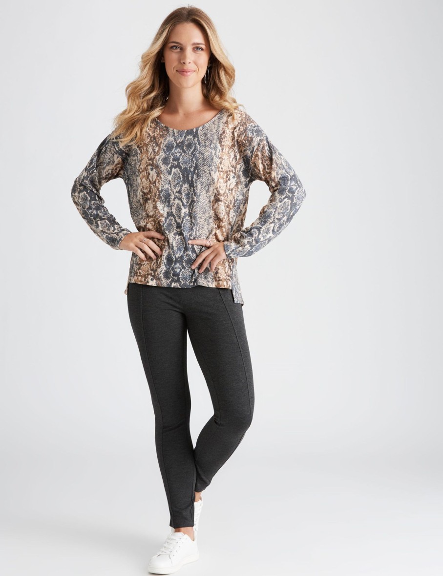 Tops Rockmans | Rockmans Long Sleeve Brushed Animal Print Top