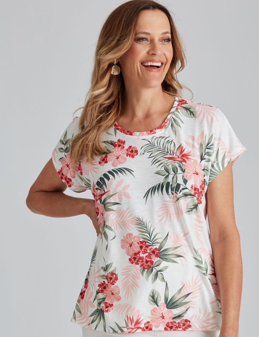 Tops Millers | Millers Short Sleeve Printed Scoop Neck Slub Top