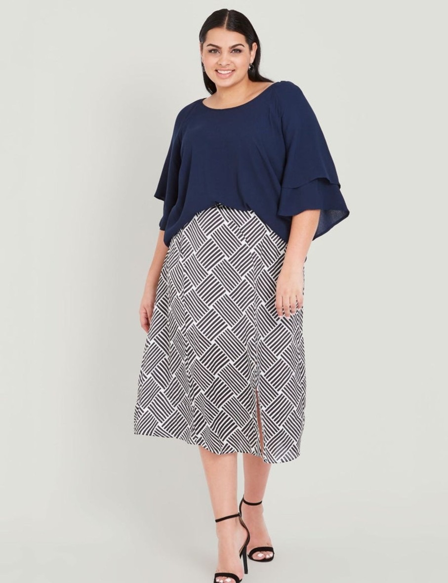 Bottoms Beme | Beme Curve Society Below Knee Split Front Skirt