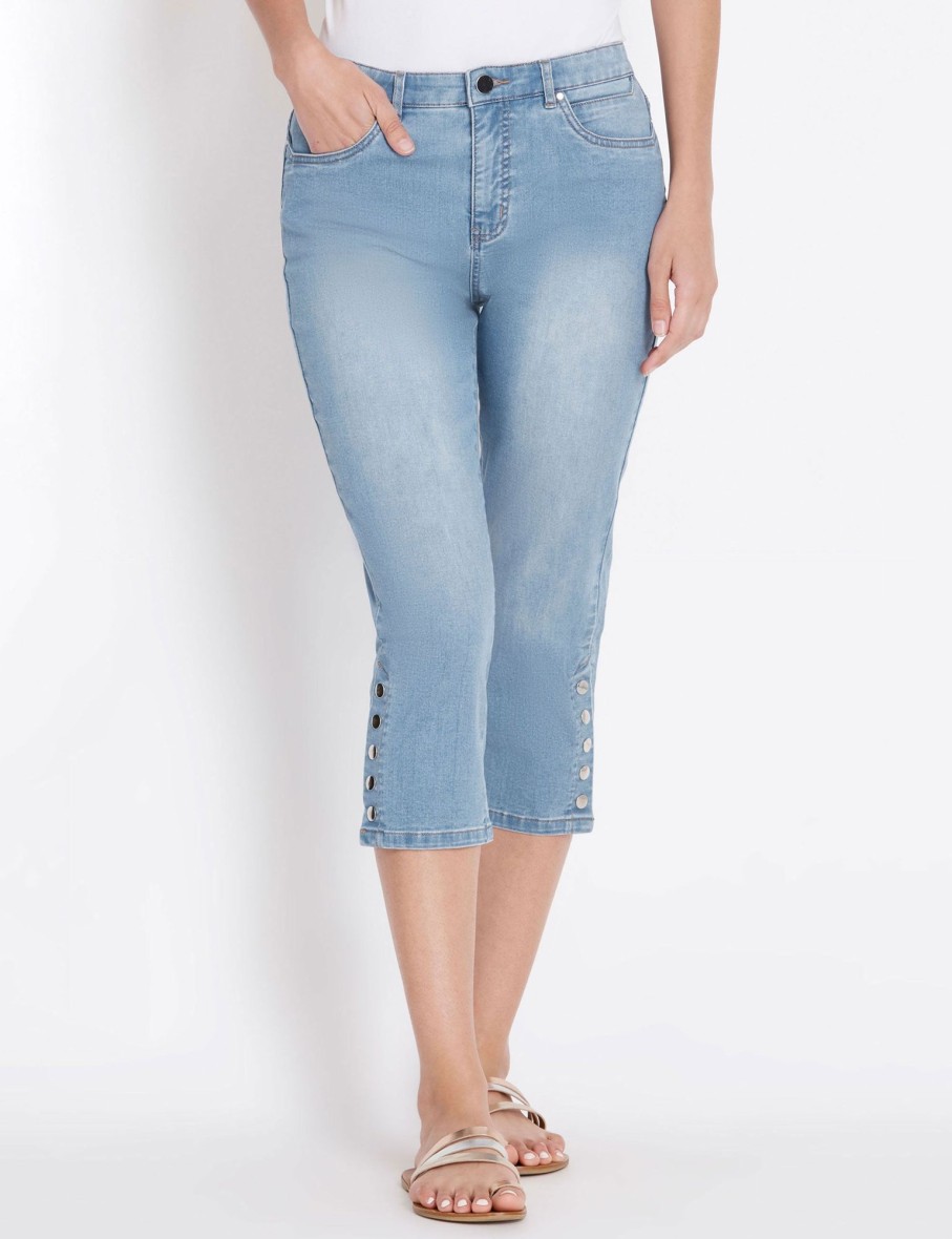 Bottoms Rockmans | Rockmans Crop Comfort Waist Button Slim Leg Jeans