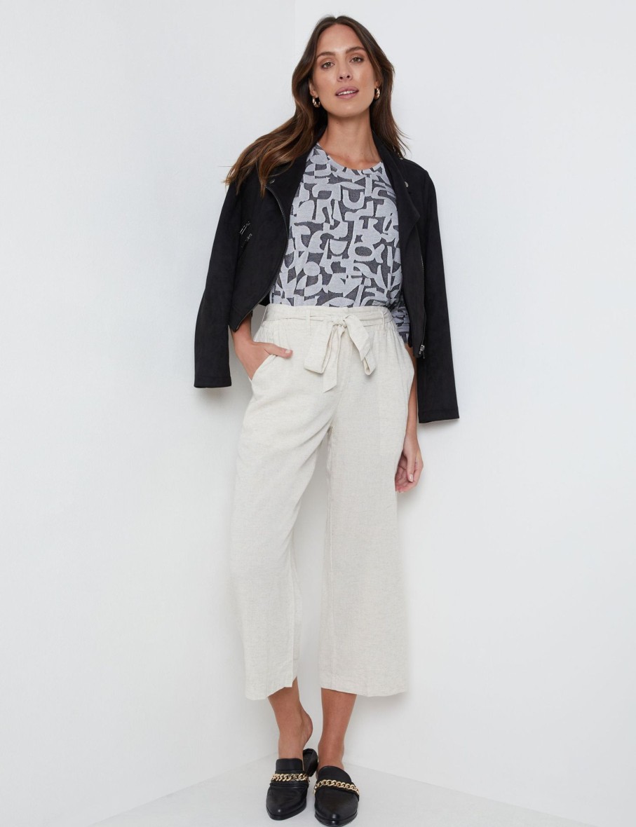 Bottoms Katies | Katies Linen Blend Belted Crop Pants