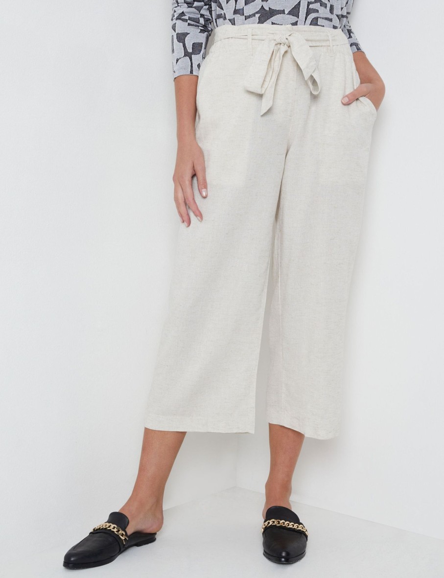 Bottoms Katies | Katies Linen Blend Belted Crop Pants