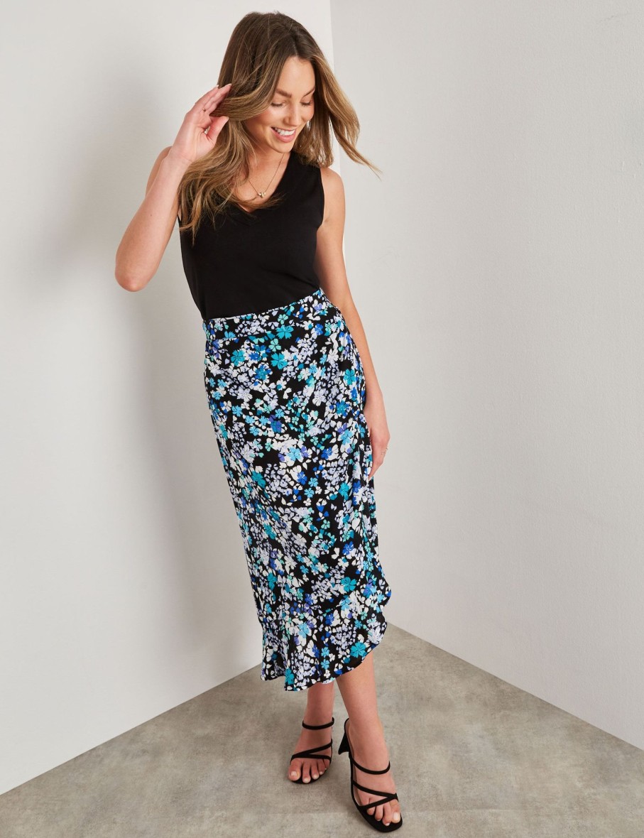 Bottoms Rockmans | Rockmans Tie Waist Wrap High Low Midi Skirt