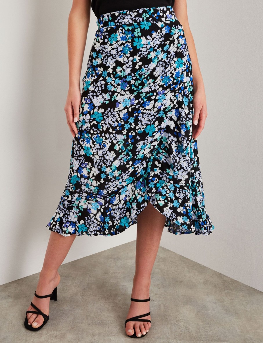 Bottoms Rockmans | Rockmans Tie Waist Wrap High Low Midi Skirt