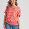 Tops Rockmans | Rockmans Short Ring Tab Sleeve Woven Top