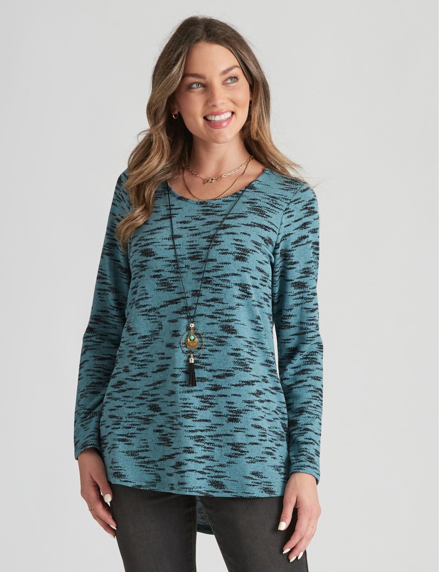 Tops Rockmans | Rockmans Long Sleeve Faux Knitwear Necklace Top