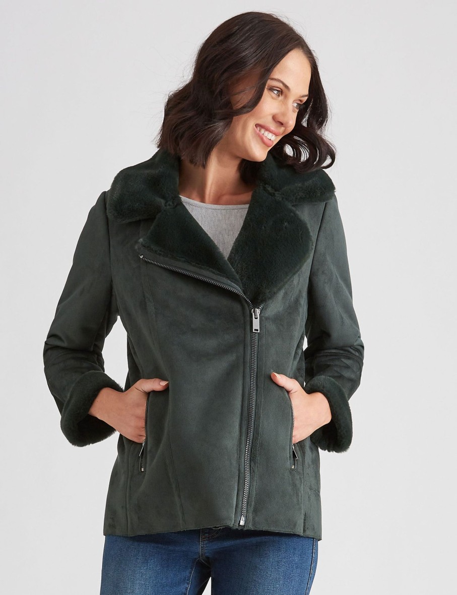 Outerwear Katies | Katies Sherpa Biker Coat