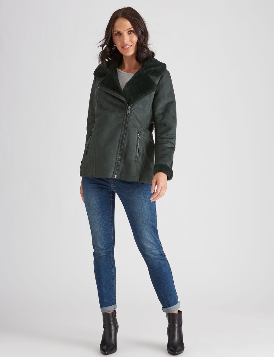 Outerwear Katies | Katies Sherpa Biker Coat