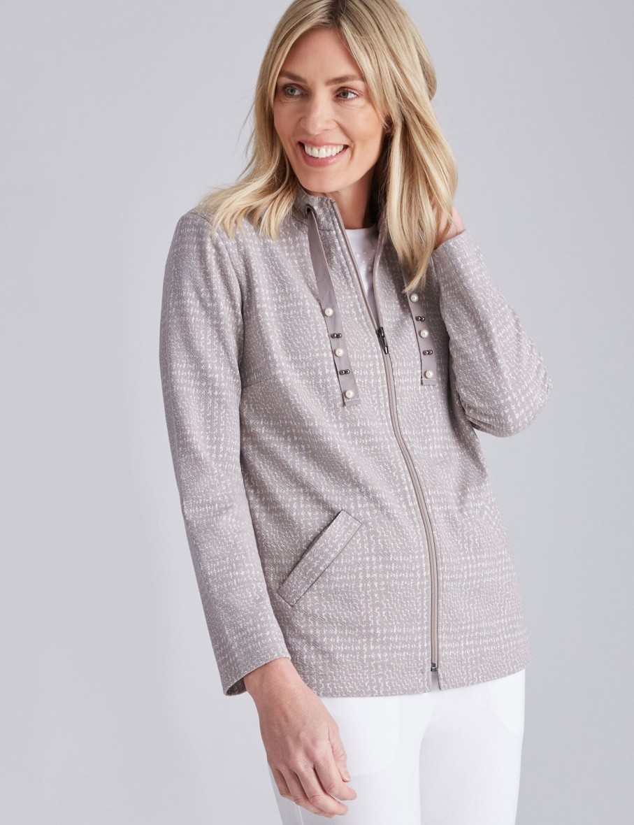 Outerwear NoniB | Noni B Zipped Front Check Knitwear Jacket