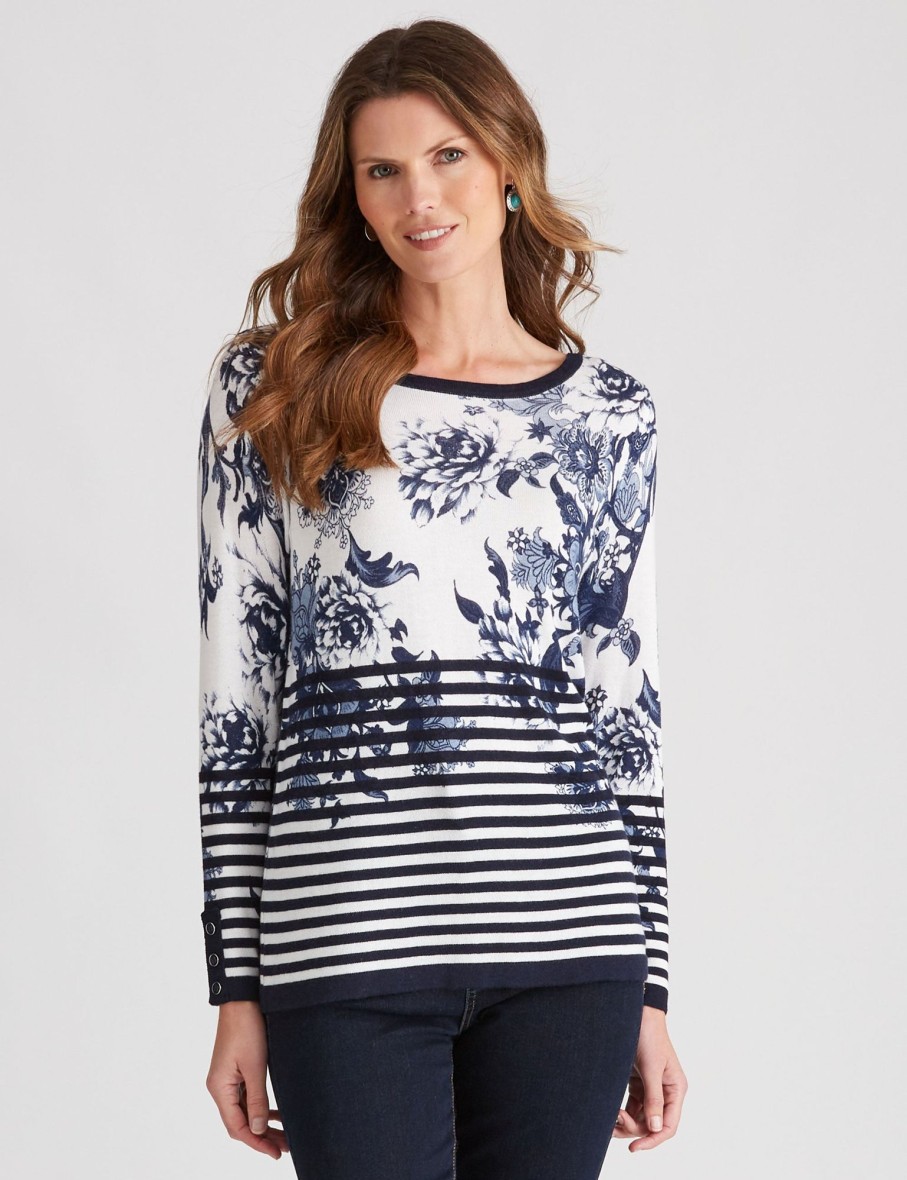 Knitwear WLane | W.Lane Floral Stripe Printed Pullover Top